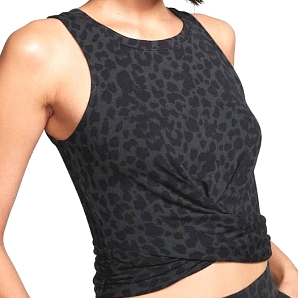 Heavenly Leopard Rib Tie Back Round Neck Cropped Tank Cutout Active Gift Travel